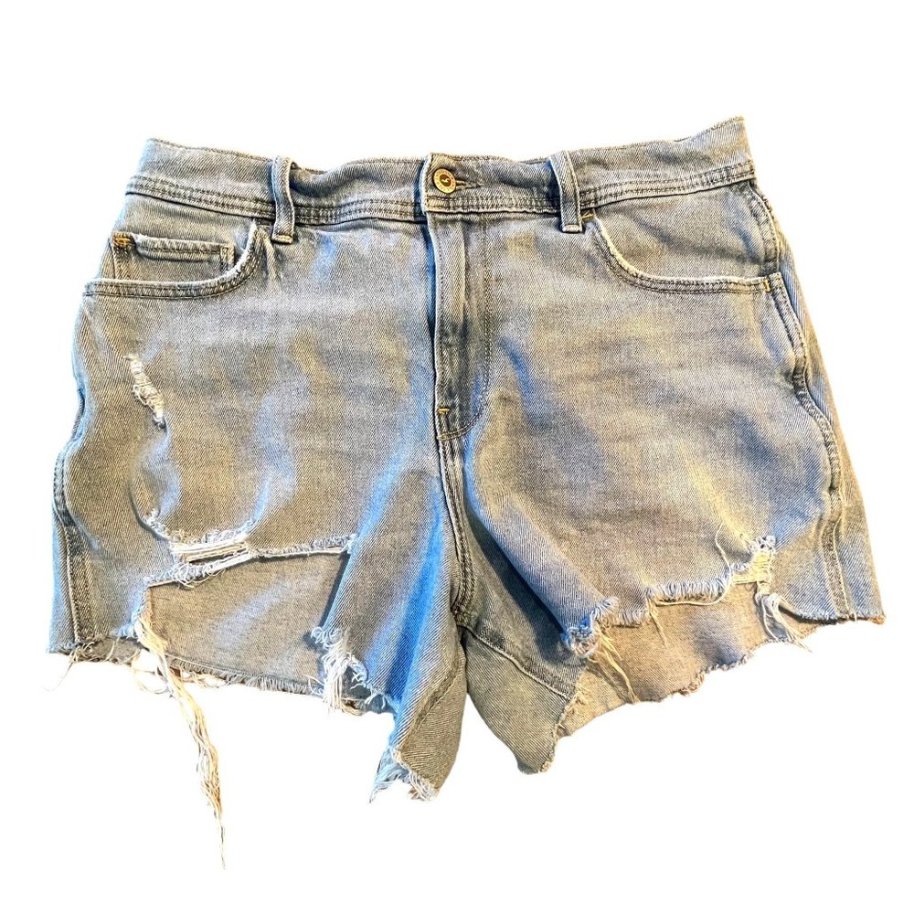 Hollister Junior Jean Shorts Ultra High Rise Stretch Distressed (Sz13 W32)